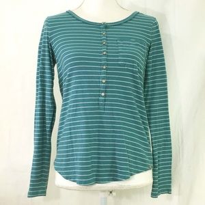 Eddie Bauer henley top SZ S blue white stripe J591